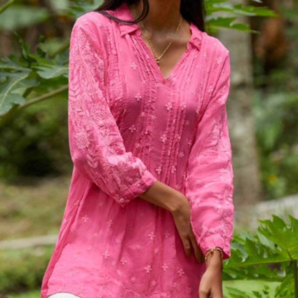 Johnny Was Hot Pink Marti Vera Embroidered Tunic Top